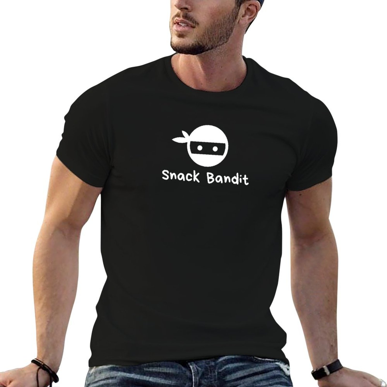 Food Snacks Background - スナックバンディット面白いキッズハングリーティーファンニーニンジャフードダークバックグラウンドTシャツデイリーカジュアル半袖Tシャツ