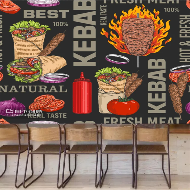 カスタムケバブサイドフードレストランの背景装飾工業用装飾壁画 - Food Snacks Background のレビューと価格