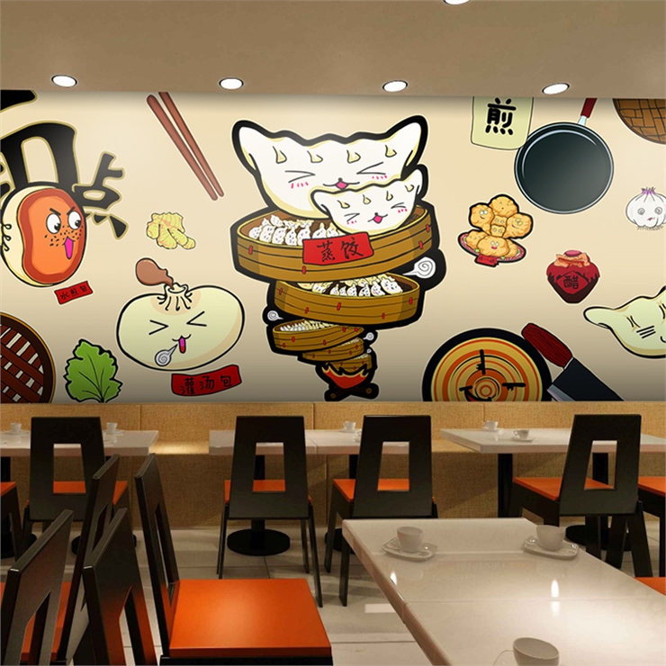 カスタム3D手描き漫画風フード壁紙 中華餃子店 麺屋 スナッ - Food Snacks Background のレビューと価格