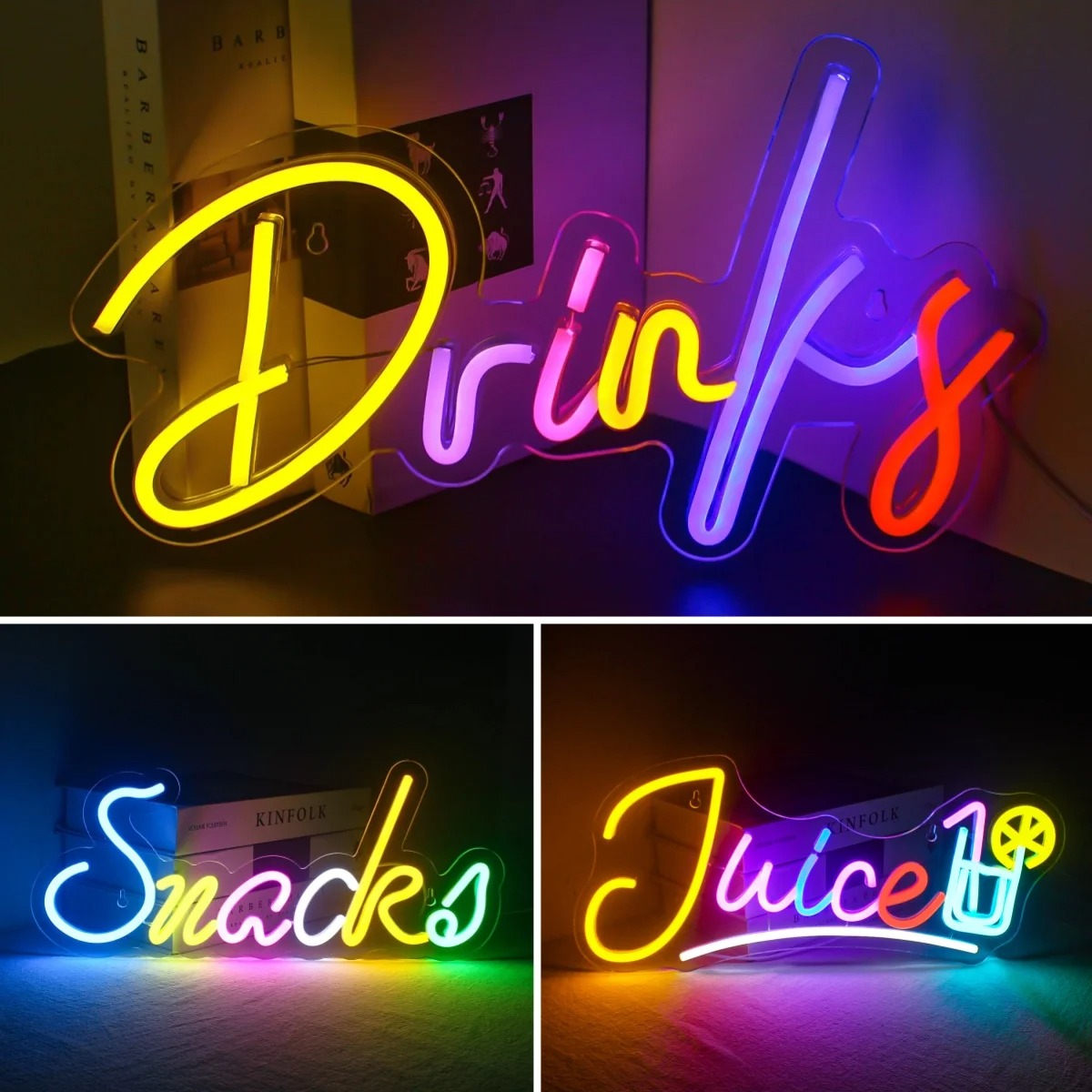 ドリンク&スナックバー LED ネオンライトサイン USB  - Food Snacks Background のレビューと価格