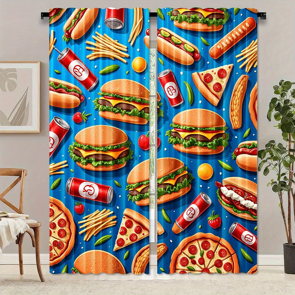 ファーストフード バーガー ピザ カーテン 2枚パネル ホッ - Food Snacks Background のレビューと価格