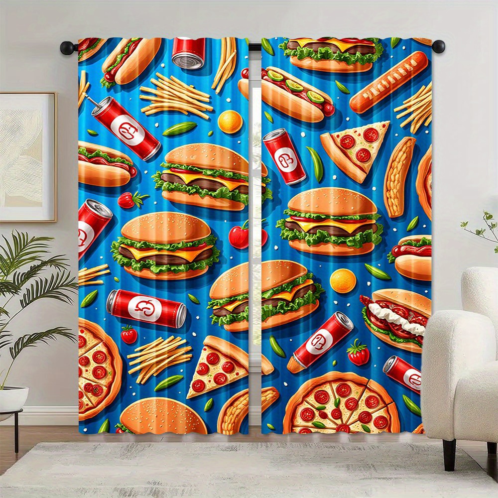 ファーストフード バーガー ピザ カーテン 2枚パネル ホッ - Food Snacks Background のレビューと価格