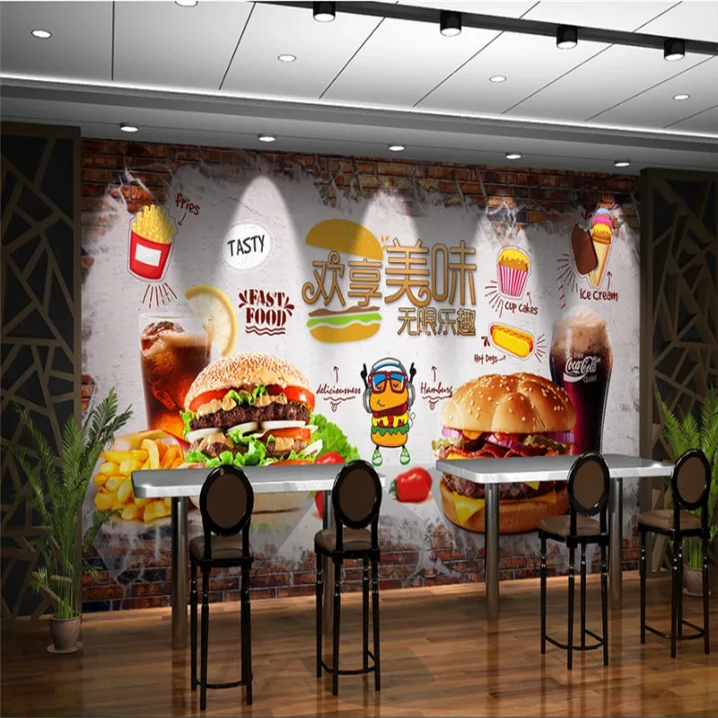 カスタマイズされたテキストバーガーフライドポテトコーラ壁紙壁 - Food Snacks Background のレビューと価格