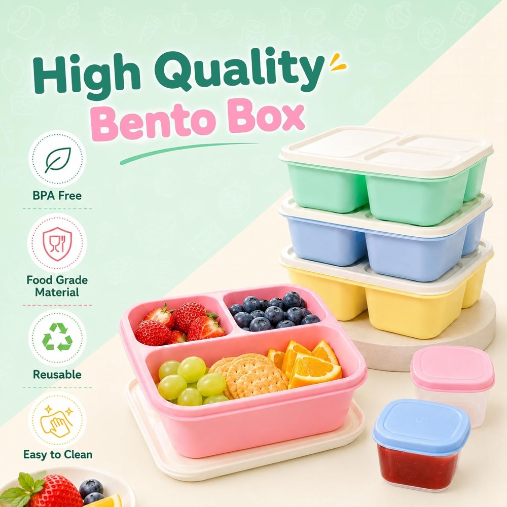 3コンパートメント弁当箱 大人用スナック容器 再利用可能 積 - Healthy Snacks Food のレビューと価格
