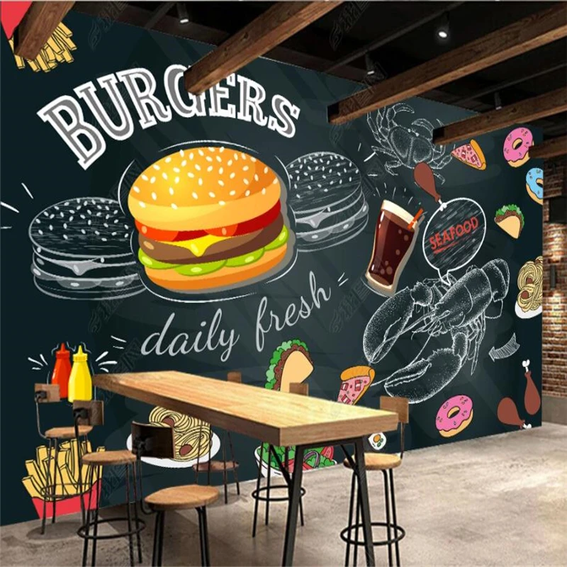 黒板手描きハンバーガーフライドポテト壁紙ファーストフードレス - Food Snacks Background のレビューと価格