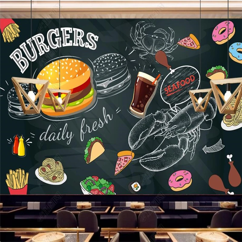 黒板手描きハンバーガーフライドポテト壁紙ファーストフードレス - Food Snacks Background のレビューと価格
